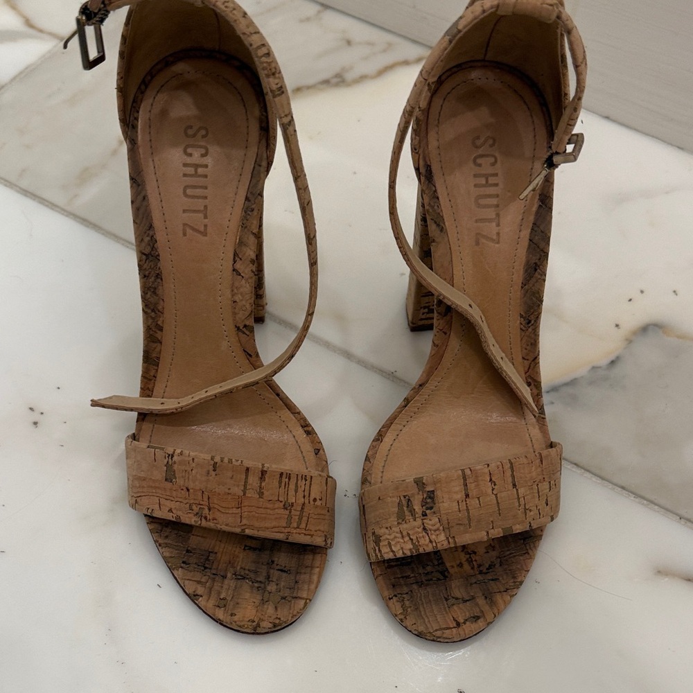 SCHUTZ Cork Textured Tan Heels